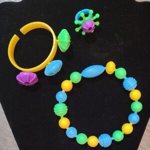 🆕3PC Colorful Pop Beaded Bracelet,Ring, Bracelet Trio